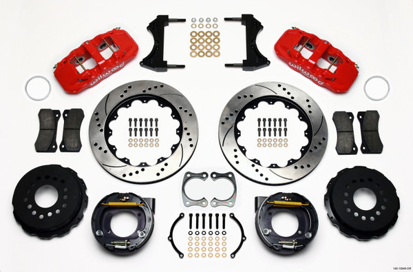 Wilwood AERO4 Rear P-Brake Kit 14.00in Drill Red Big Ford New Style 2.50in Offset - wil140-10948-DR