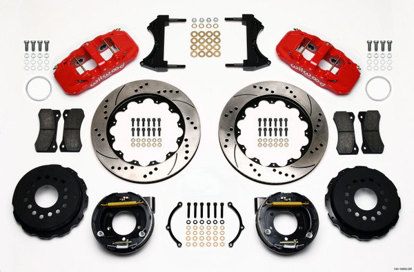 Wilwood AERO4 Rear P-Brake Kit 14.00in Drill Red 2005-2014 Mustang - wil140-10950-DR
