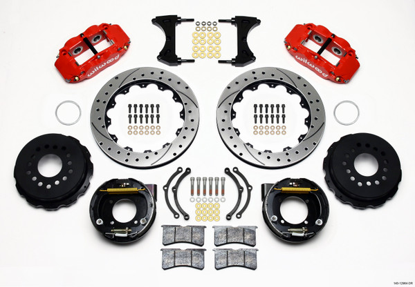 Wilwood Narrow Superlite 4R Rear P-Brk Kit 12.88in Drilled Red Chevy 12 Bolt w/ C-Clips - wil140-12964-DR