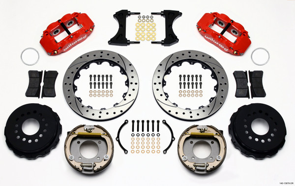 Wilwood Narrow Superlite 4R Rear P-Brk Kit 12.88in Drill Red Chevy 12 Bolt w/ C-Clips - wil140-13678-DR
