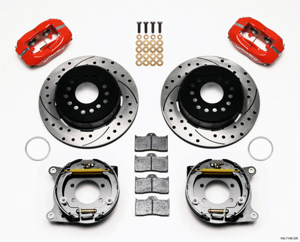 Wilwood Forged Dynalite P/S Park Brake Kit Drilled Red Ford 8.8 w/2.5in Offset-5 Lug - wil140-7146-DR
