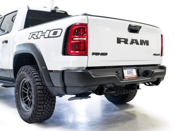 Elevate your 2025-2026 RAM 1500 RHO with the AWE 0FG Catback Exhaust. Dual 3” design, drone-free 180 Technology®, X-pipe balance, and bold 5” Diamond Black tips.