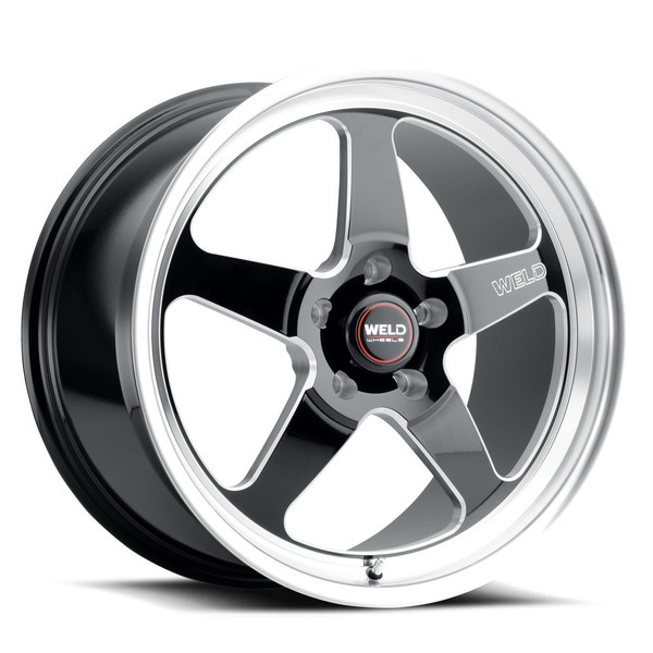 WELD Ventura 5 Drag Gloss Black Wheel with Milled Spokes 18x10 | 5x115 BC | +30 Offset | 6.70 Backspacing - S15580071P30 for Challenger 2009-2023, Charger 2006-2010, Charger 2012-2023, Chrysler 300 2012-2023, Magnum 2005-2009, Charger & Challenger Hellcat Standard Body 2015-2023