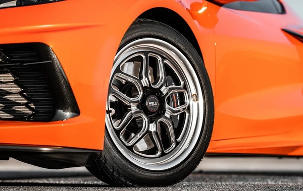 WELD Laguna Drag Gloss Black Wheel with Milled Spokes 18x5 | 5x120 BC | -8 Offset | 2.75 Backspacing - S1528C022N08 for 2020, 2021, 2022, 2023, 2024, 2025 Corvette C8