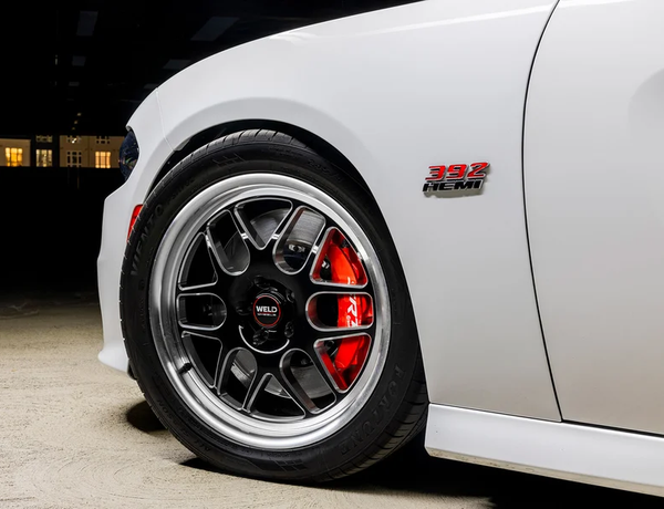 WELD Solana Drag Gloss Black Wheel with Milled Spokes 20x7 | 5x115 BC | -8 Offset | 3.68 Backspacing - S16007071N08 for Challenger 2009-2023, Charger 2012-2023, Chrysler 300 2012-2023, Charger & Challenger Hellcat Standard & Widebody Body 2015-2023