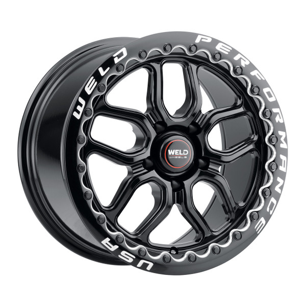 WELD Laguna Beadlock Drag Gloss Black Wheel with Milled Spokes 17x10 | 5x115 BC | +0 Offset | 5.50 Backspacing - S90770071P00 for Challenger Demon 2018-2019, Challenger Hellcat Widebody SCAT Pack / R/T 2018-2023, Challenger Hellcat Redeye Widebody 2019-2023, Dodge Charger Widebody Hellcat / Redeye / SCAT / R/T 2020-2023
