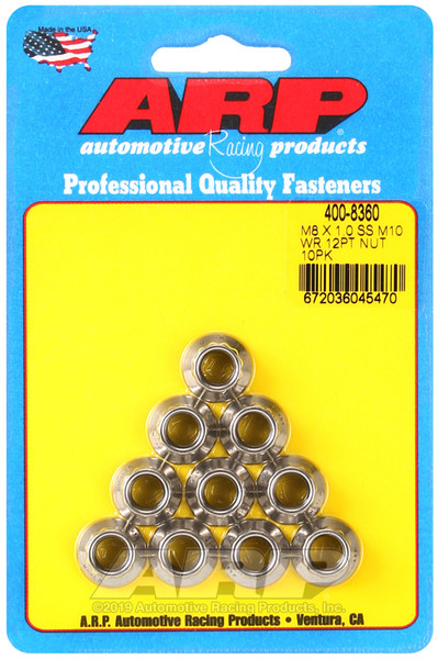 ARP Nut, Stainless Steel | M8 x 1.00 (M10 Thread) 12-Point | 400-8360