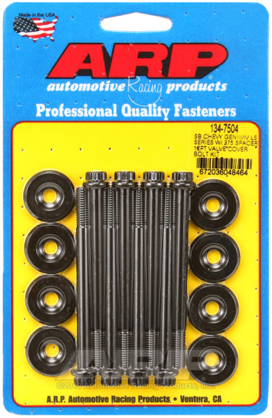 ARP Valve Cover Stud/Bolt Kit | Small Block Chevy GENIII/IV LS Series .375 Inch Spacer and 12-Point in Black | 134-7504