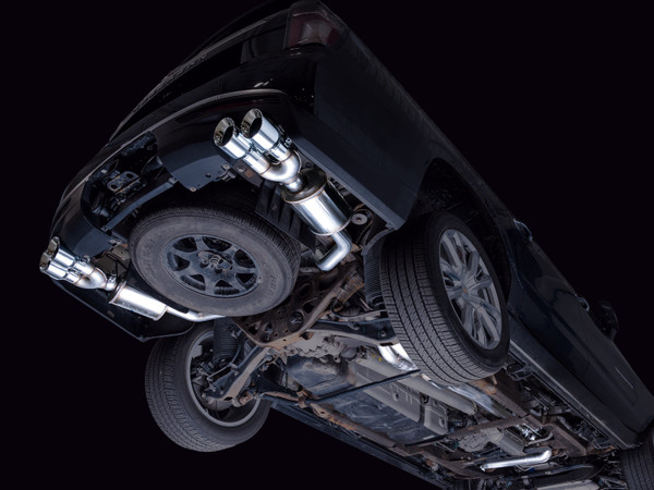AWE 0FG Cat-Back Exhaust for 2021, 2022, 2023, 2024, 2025, 2026 Chevy Tahoe 6.2L and GMC Yukon 6.2L. True dual 3”, X-pipe, 180 Technology drone cancellation, quad chrome tips, lifetime warranty.