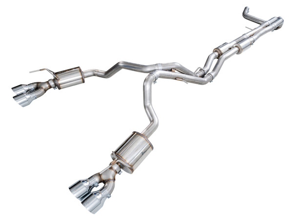 AWE 0FG Dual Exit Cat-Back Exhaust 3015-42321 with quad 5-inch chrome silver tips for 2021-2026 Cadillac Escalade 6.2L standard wheelbase