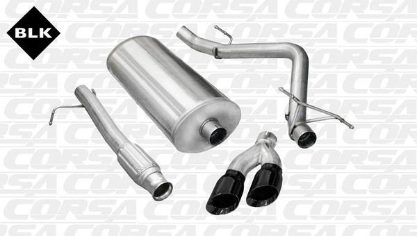 Corsa 14900BLK Sport Black Twin 4.0" Single Side Cat-Back for 2009-2013 GMC Sierra 1500 Regular Cab-Long Bed 5.3L V8