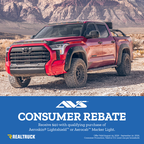Save $40 on AVS Aeroskin Lightshield and Aerocab Marker Lights - Rebate Offer Ends 9/30/24. Save $40 on AVS Aeroskin Lightshield and Aerocab Marker Lights - Rebate Offer Ends 9/30/24.