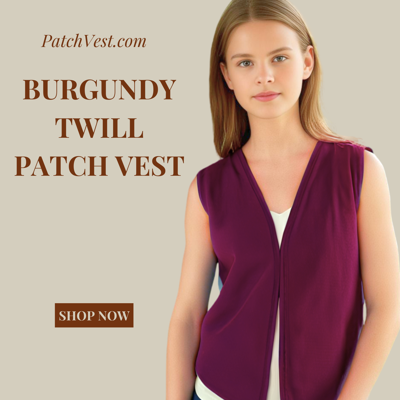 Youth Burgundy Twill Patch Vest - PatchVest.com