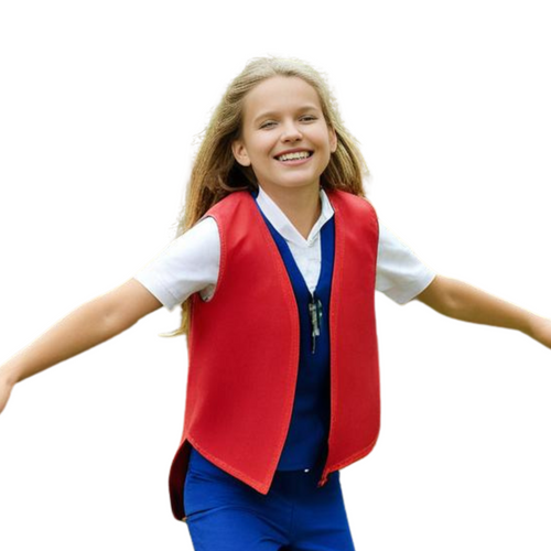 Cool Red Twill Patch Vest with Black Zig Zag Edging Cool Red Twill Patch Vest with Black Zig Zag Edging