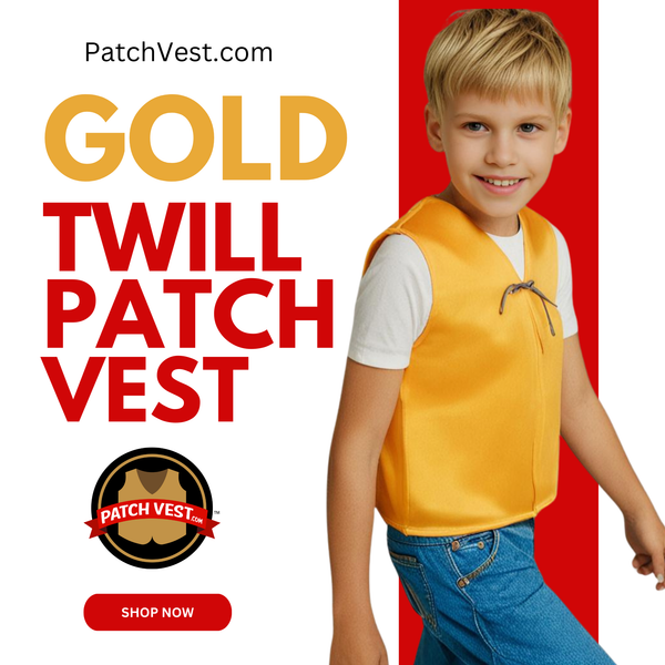 Youth Gold Twill Patch Vest with Leather Tie