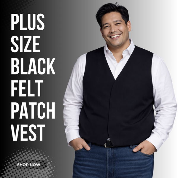 Plus Size Adult Felt Black Patch Vest
