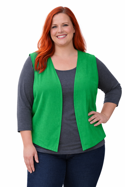 Plus Size Green Twill Patch Vest