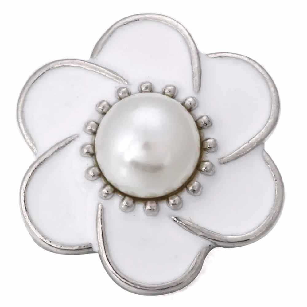 Custom Snap Jewelry Simple Pearl Flower Snap - White Ginger Charm Magnolia Vine Button by SnapAccents