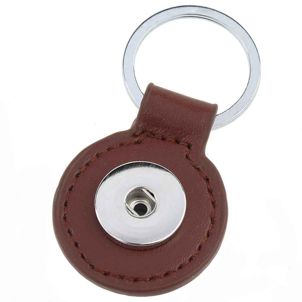 Round Leather 1 Snap Keychain - Brown personalized ginger snap jewelry charm button by SnapAccents