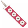 Red leather SnapAccents snap jewelry keychain with four silver snap button bases and a silver lobster clasp for interchangeable snap charms accessory.