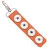 Orange leather SnapAccents snap jewelry keychain with four silver snap button bases and a silver metal clasp for interchangeable snap charms accessory.