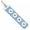 Blue leather SnapAccents snap jewelry keychain with four silver snap button bases and a silver lobster clasp for interchangeable charm accessories.