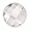 Light gray faceted snap jewelry charm with a round shape and silver metal edge, showing a geometric faceted surface