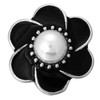 black enamel flower snap jewelry charm with a white pearl center and silver bead accents around the pearl