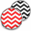 SnapAccents snap jewelry buttons featuring bold red and black chevron zigzag patterns, interchangeable decorative snaps with shiny silver metal edges, stylish and modern accessory for customizable jewelry pieces.