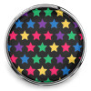 SnapAccents colorful star pattern snap jewelry charm with vibrant blue, green, yellow, pink, and purple stars on black background, interchangeable snap button accessory for bracelets, necklaces, and fashion jewelry.