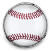 SnapAccents clear glass snap jewelry charm with red baseball stitching design, round silver-tone metal frame, interchangeable accessory for bracelets and necklaces, sports-themed fashion jewelry piece.