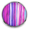 SnapAccents round snap jewelry charm with vibrant vertical stripes in shades of pink, purple, blue, and white, featuring a polished silver-tone metal frame, perfect for interchangeable snap bracelets and accessories.