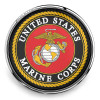 United States Marine Corps snap jewelry charm by SnapAccents featuring official emblem with eagle, globe, and anchor on red and black background, gold rope border, perfect for military-themed accessories.