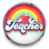 SnapAccents teacher snap jewelry charm with colorful retro rainbow background and red apple design, perfect for teacher gifts, school accessories, and snap button bracelets.