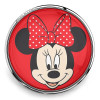 SnapAccents snap jewelry charm featuring Minnie Mouse face with red polka dot bow on vibrant red background, interchangeable snap button accessory for bracelets, necklaces, and fashion jewelry.
