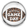 SnapAccents snap jewelry charm featuring a leopard print football design with white laces and bold "GAME DAY" text, perfect for sports fans and game day accessories.