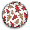 SnapAccents snap jewelry charm featuring red buffalo plaid and leopard print Christmas trees on white background, interchangeable decorative accessory for bracelets and necklaces, festive holiday design.