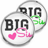 SnapAccents snap jewelry charms featuring "BIG Sis" text with bold black letters and colorful pink and green accents, perfect for big sister gifts, family-themed accessories, and personalized snap jewelry collections.