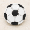 round snap jewelry charm designed like a black and white soccer ball with classic panel pattern and glossy enamel finish