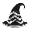 black enamel witch hat snap jewelry charm with three chevron rows of clear rhinestones