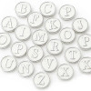 Silver SnapAccents snap jewelry charms featuring uppercase alphabet letters A, B, C, F, I, J, K, N, O, P, U, and others, designed for customizable snap bracelets, necklaces, and accessories, perfect for personalized gifts and DIY jewelry projects.
