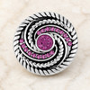 round snap jewelry charm with a braided silver swirl design accented by light purple rhinestones and a larger central purple rhinestone