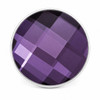 faceted round snap jewelry charm with deep purple reflective surface and silver metal edge