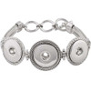 Silver-tone SnapAccents snap button bracelet with three round decorative settings, adjustable chain links, and textured edges, designed for interchangeable snap charms, stylish and versatile jewelry accessory.