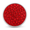 Round snap jewelry charm with multiple small red rhinestones set closely together in a silver-tone base