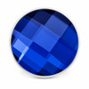 round snap jewelry charm with a faceted deep blue surface and silver metal edge