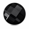 18mm black faceted snap jewelry charm with a reflective, textured surface and silver-tone edge