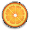 SnapAccents snap jewelry charm featuring a vibrant orange slice design with bright yellow and orange colors, encased in a shiny silver metal frame, perfect for customizable snap bracelets, necklaces, and accessories.