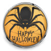 SnapAccents Halloween snap jewelry charm featuring a black spider on an orange background with "Happy Halloween" text, perfect for seasonal accessories and festive jewelry.