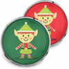 SnapAccents Christmas snap jewelry buttons featuring cute cartoon elf designs on red and green backgrounds, interchangeable snap charms for holiday-themed bracelets, necklaces, and accessories, festive seasonal gift idea for women and kids, durable metal frame with colorful enamel art.